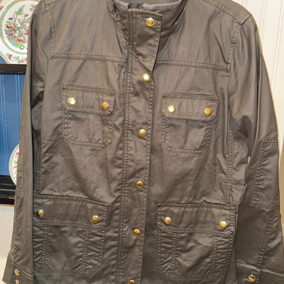 J Crew Downtown Field Jacket women’s size Medium M Waxed Cotton Dark Green Gold - Picture 5 of 12